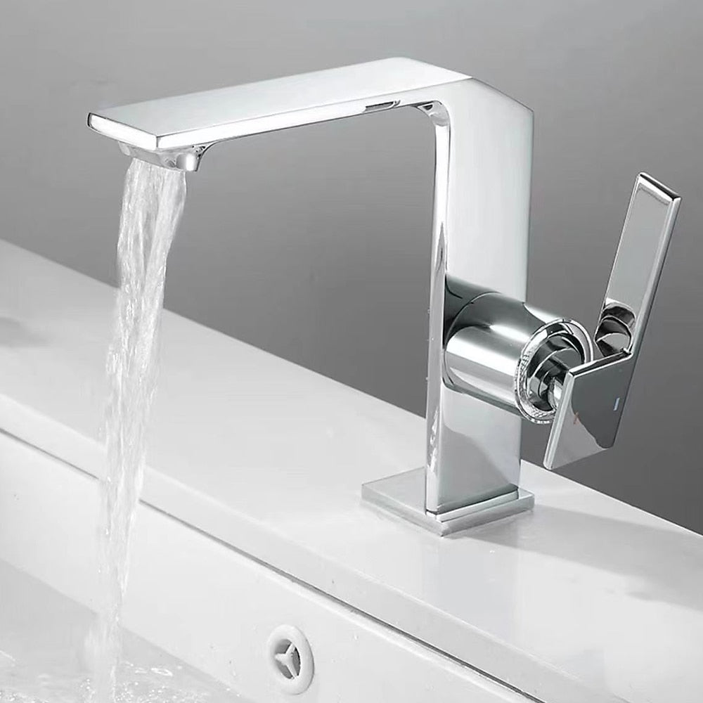 Modern Waterfall Bathroom Faucet, Single-Handle Brass Faucet, Matte Black / Chrome / Brushed Gold / Gunmetal