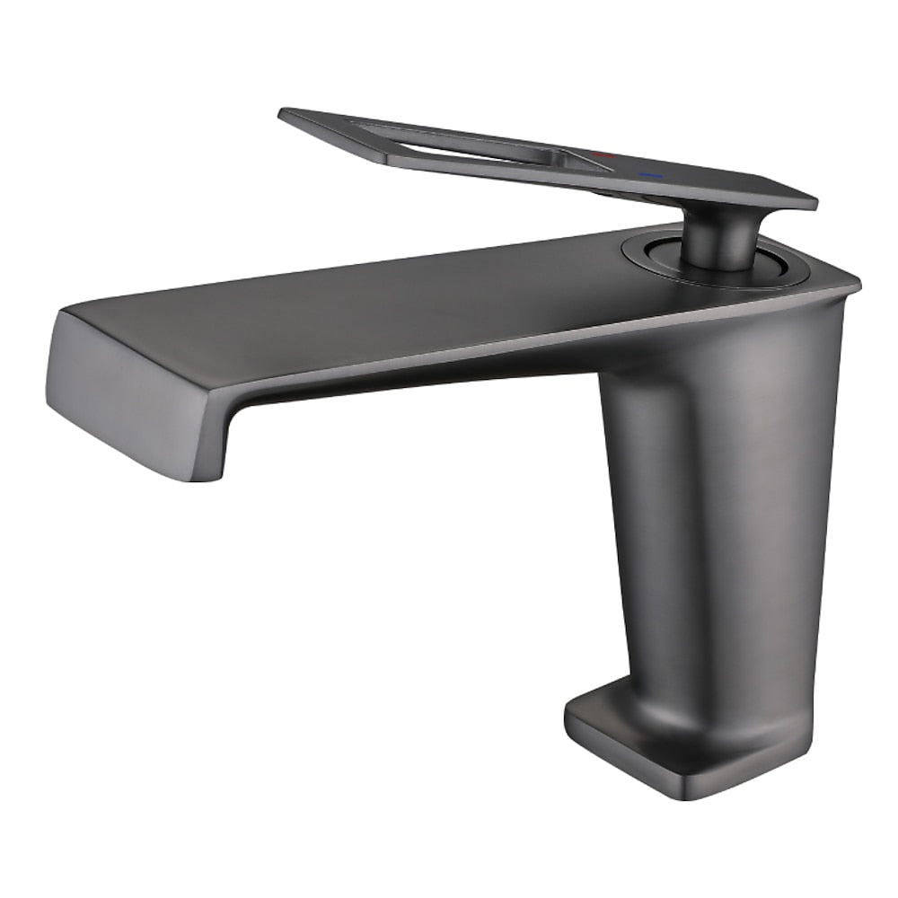 Modern Geometric Spout Single-Hole Bathroom Faucet, Single-Handle Brass Vanity Faucet, Brushed Gold / Chrome / Gunmetal / Matte Black