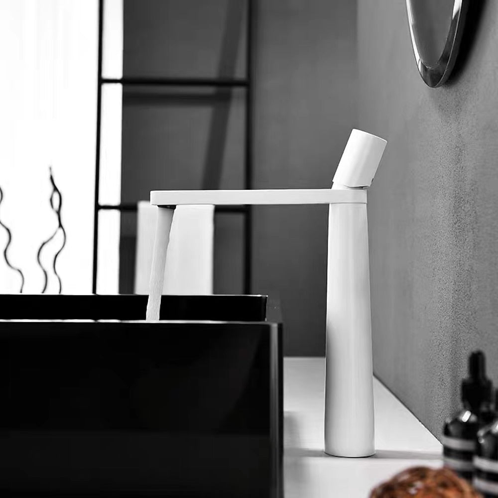 Waterfall Modern Vessel Sink Faucet, Tall Single-Handle Bathroom Faucet, Chrome / Matte Black / Brushed Gold / Matte White / Gunmetal