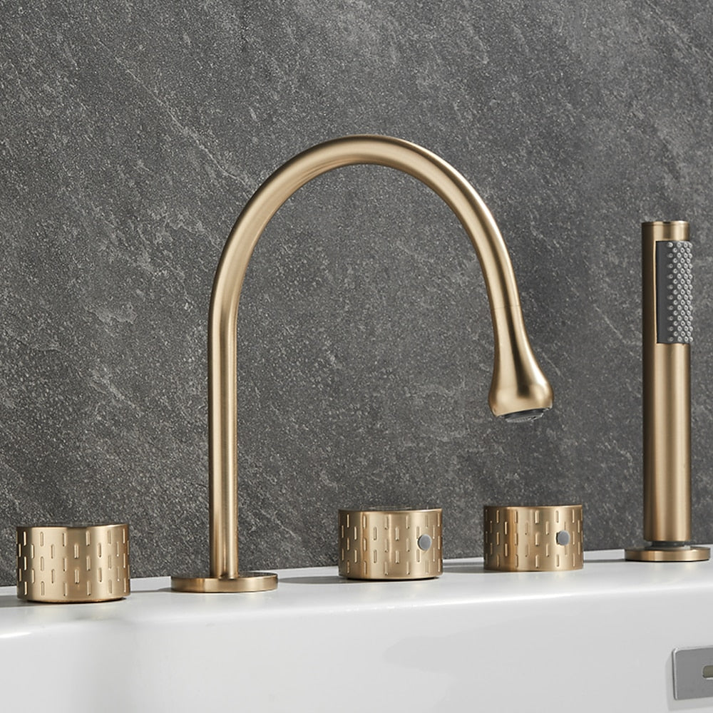 High-Arc 5-Hole Roman Tub Faucet, Three-Handle Tub Filler Faucet with Handheld Shower