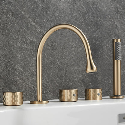 High-Arc 5-Hole Roman Tub Faucet, Three-Handle Tub Filler Faucet with Handheld Shower