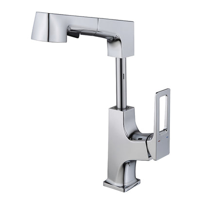 Liftable Pull-Out Bathroom Sink Faucet, Single-Handle Single-Hole Brass Faucet with Water Supply Lines, Matte Black / Chrome / Matte White / Gunmetal