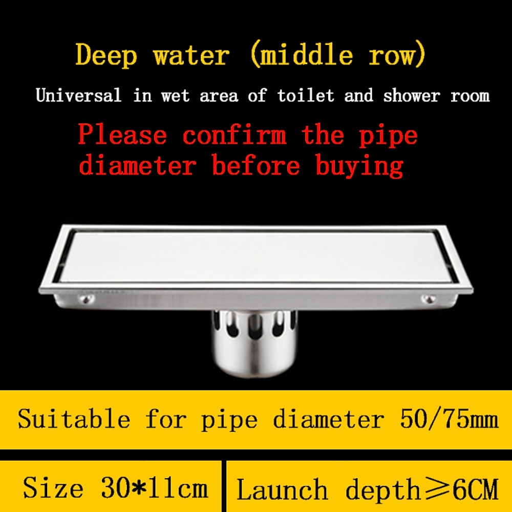 Stainless Steel Rectangular Linear Shower Floor Drain, Dual-Use Tile Insert Drain for Bathroom