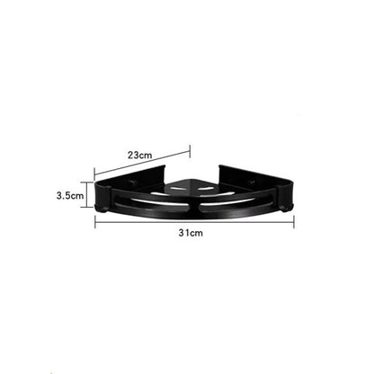 Modern Space Aluminum Wall-Mount Corner Shower Shelf, Triangle Single-Layer Shower Caddy with Hooks, Matte Black / Stainless Steel