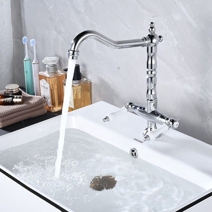 Antique Single-Hole Bathroom Faucet, Dual Ceramic Handle Swivel Spout Faucet, Antique Brass / Brushed Nickel / Chrome / Matte Black / Polished Gold