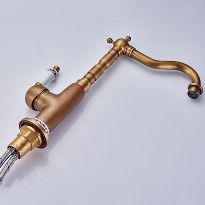 Antique Brass Traditional Single-Hole Bathroom Faucet, Single-Handle High Arc Vessel Sink Faucet with Ceramic Lever