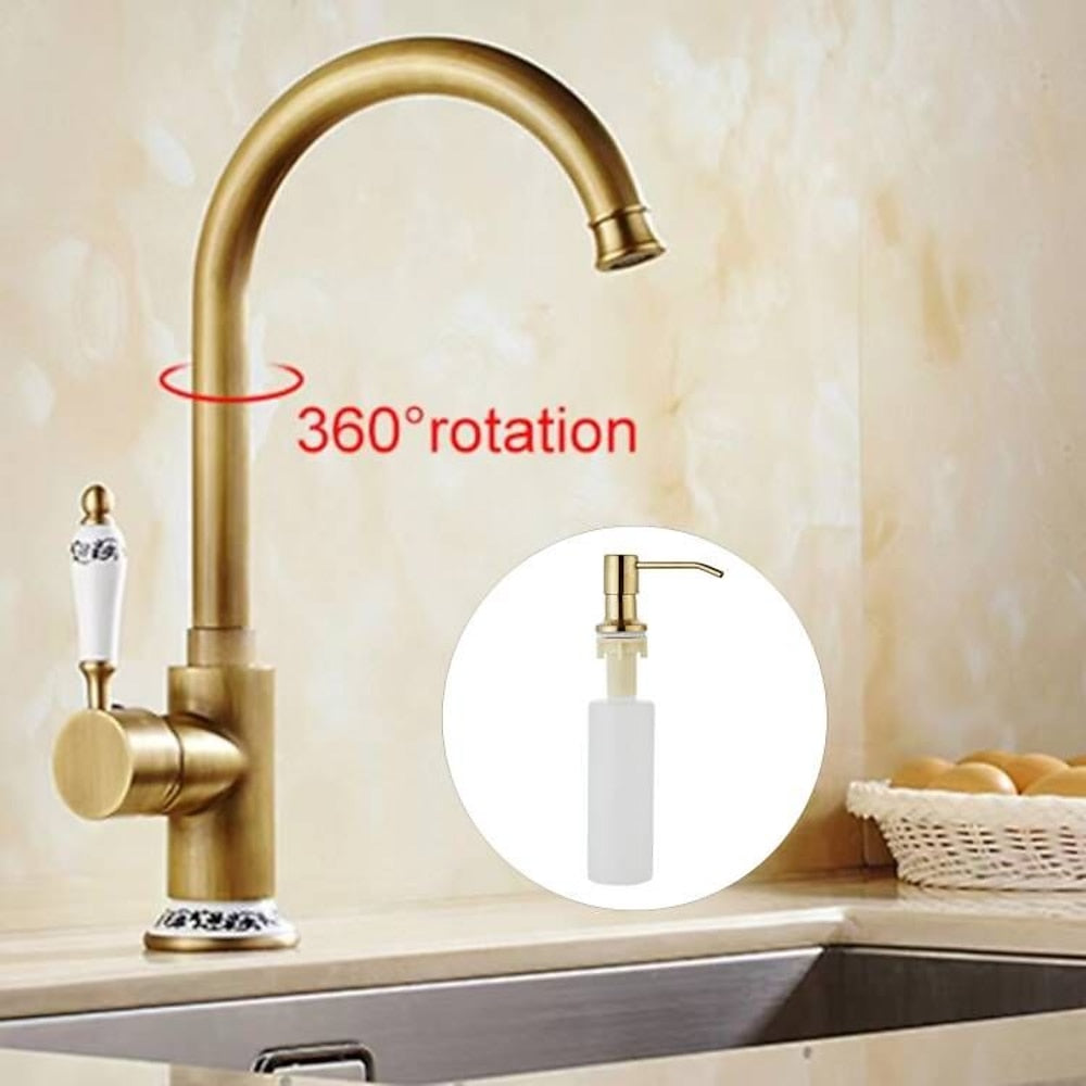 Antique Brass Retro Kitchen Faucet, Single-Handle Swivel Spout Faucet