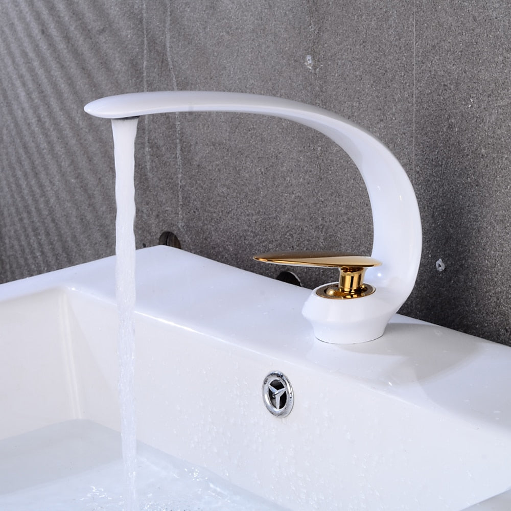 High Arc Spout Modern Single-Hole Bathroom Faucet, Single-Handle Brass Body Sink Faucet