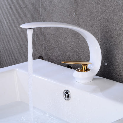 High Arc Spout Modern Single-Hole Bathroom Faucet, Single-Handle Brass Body Sink Faucet