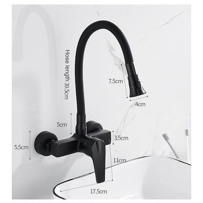 Matte Black Wall-Mount Kitchen Faucet, Single-Handle Bendable Spout Faucet