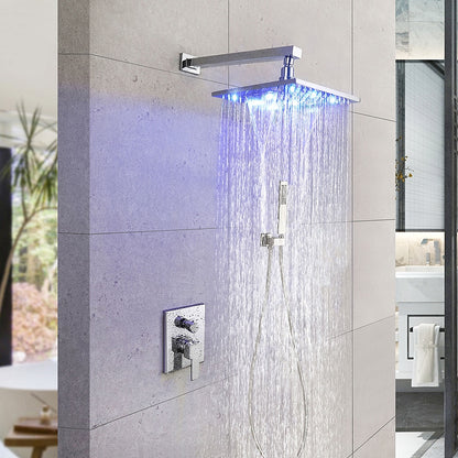 LED Rainfall Shower Faucet System, Wall-Mount Single-Handle Shower Faucet with Handheld Shower, Matte Black / Chrome
