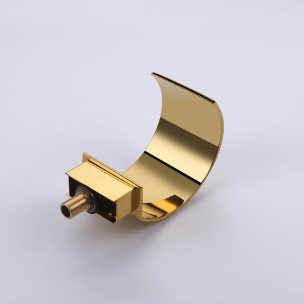 Waterfall Bathroom Faucet, Modern 3-Hole Widespread Dual-Handle Faucet, Polished Gold / Matte Black