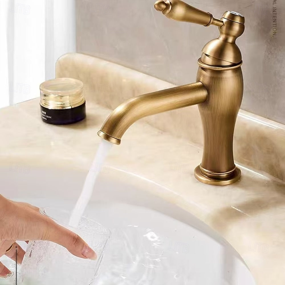 Vintage Antique Brass Bathroom Faucet, Single-Hole Single-Handle Brass Faucet