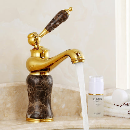 Jade Insert Bathroom Faucet, Modern Single-Hole Single-Handle Brass Faucet, Gold / White / Black