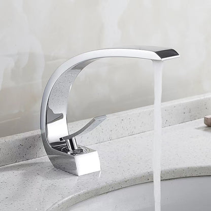 Waterfall Single-Hole Bathroom Faucet, Single-Handle Brass Faucet, Chrome / Matte Black / Polished Gold / Rose Gold