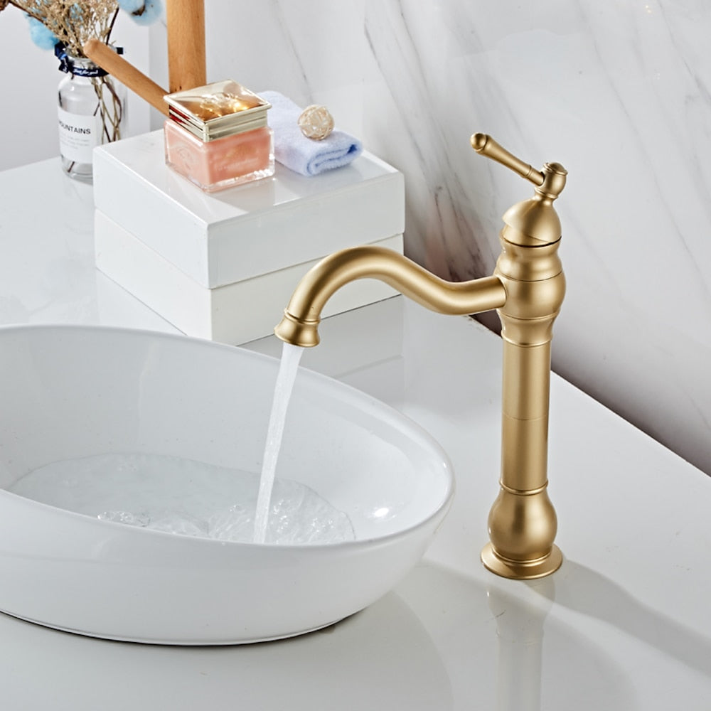 360-Degree Swivel Spout High-Arc Bathroom Faucet, Single-Handle Brass Vessel Faucet, Brushed Gold / Brushed Nickel / Oil-Rubbed Bronze