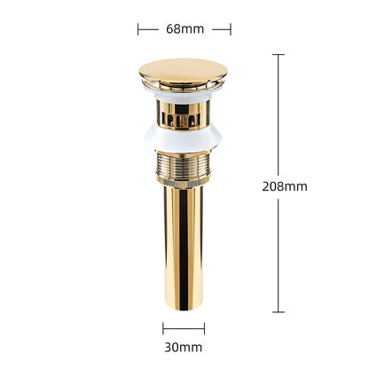 Polished Gold Contemporary Brass Pop-Up Sink Drain Stopper, Vanity Vessel Sink Drain Assembly with Overflow