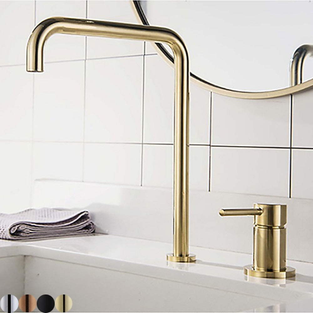360-Degree Swivel Vessel Sink Faucet, Single-Handle 2-Hole Widespread Basin Faucet, Brushed Gold / Chrome / Matte Black / Rose Gold