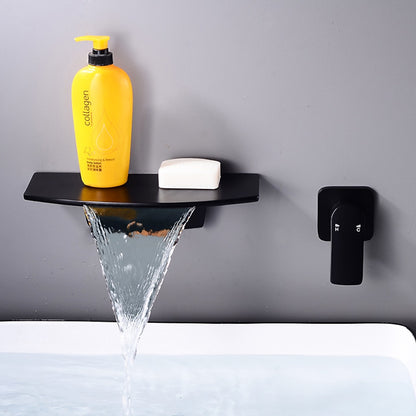 Waterfall Wall-Mount Bathroom Faucet, Single-Handle Brass Sink Faucet, Matte Black / Matte White