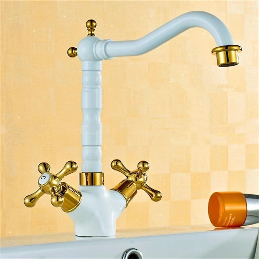 Traditional High Arc Bathroom Faucet, Single-Hole Dual Cross Handle Faucet