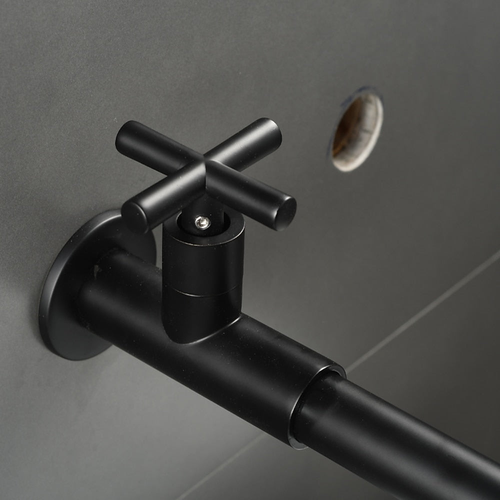 Modern Wall-Mount Bathroom Faucet, Single-Handle Swivel Spout Cold Only Faucet, Matte Black / Matte White / Antique Brass / Chrome