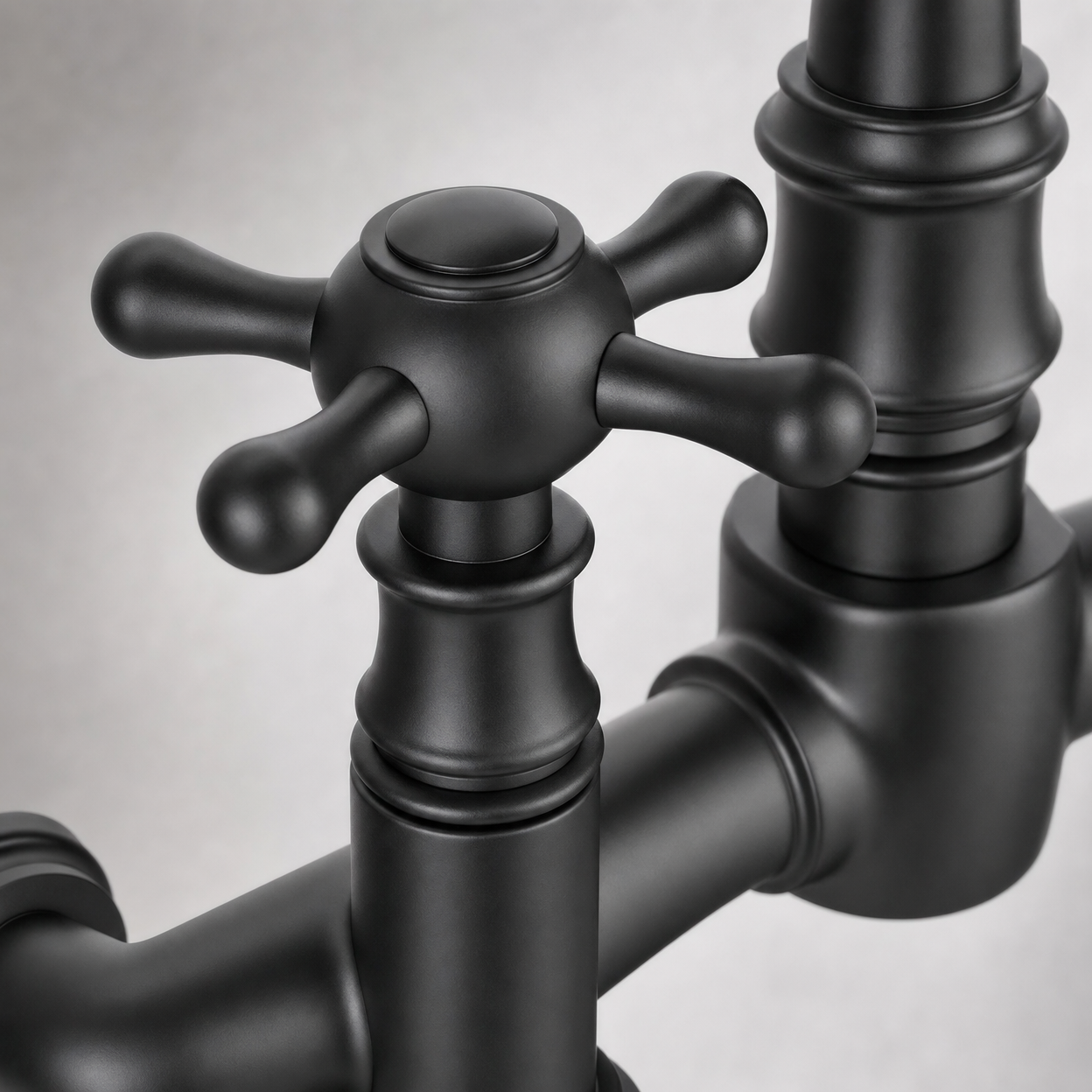 Farmhouse Two Handle 4-Hole Bridge Kitchen Faucet with Side Sprayer, Matte Black