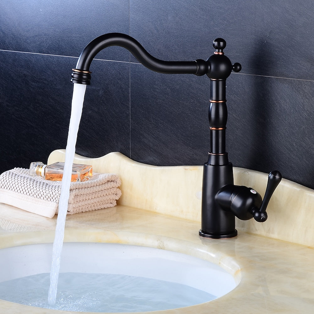 Oil-Rubbed Bronze Antique Single-Hole Bathroom Faucet, Single-Handle Swivel Spout Faucet