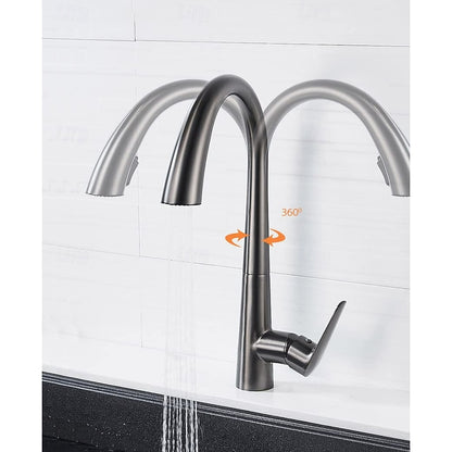 Pull-Down Kitchen Faucet, High Arc Single-Handle Brass Sink Faucet, Gunmetal / Matte White / Matte Black / Brushed Nickel