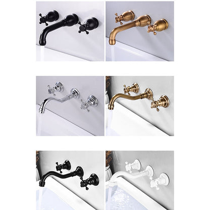 360-Degree Swivel Spout Wall-Mount Bathroom Faucet, Traditional Dual Cross Handle Brass Faucet, Antique Brass / Matte Black / Chrome / Matte White
