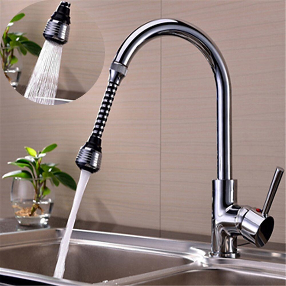 Chrome ABS Flexible Faucet Aerator, 360-Degree Swivel Spray Head with Extension Hose