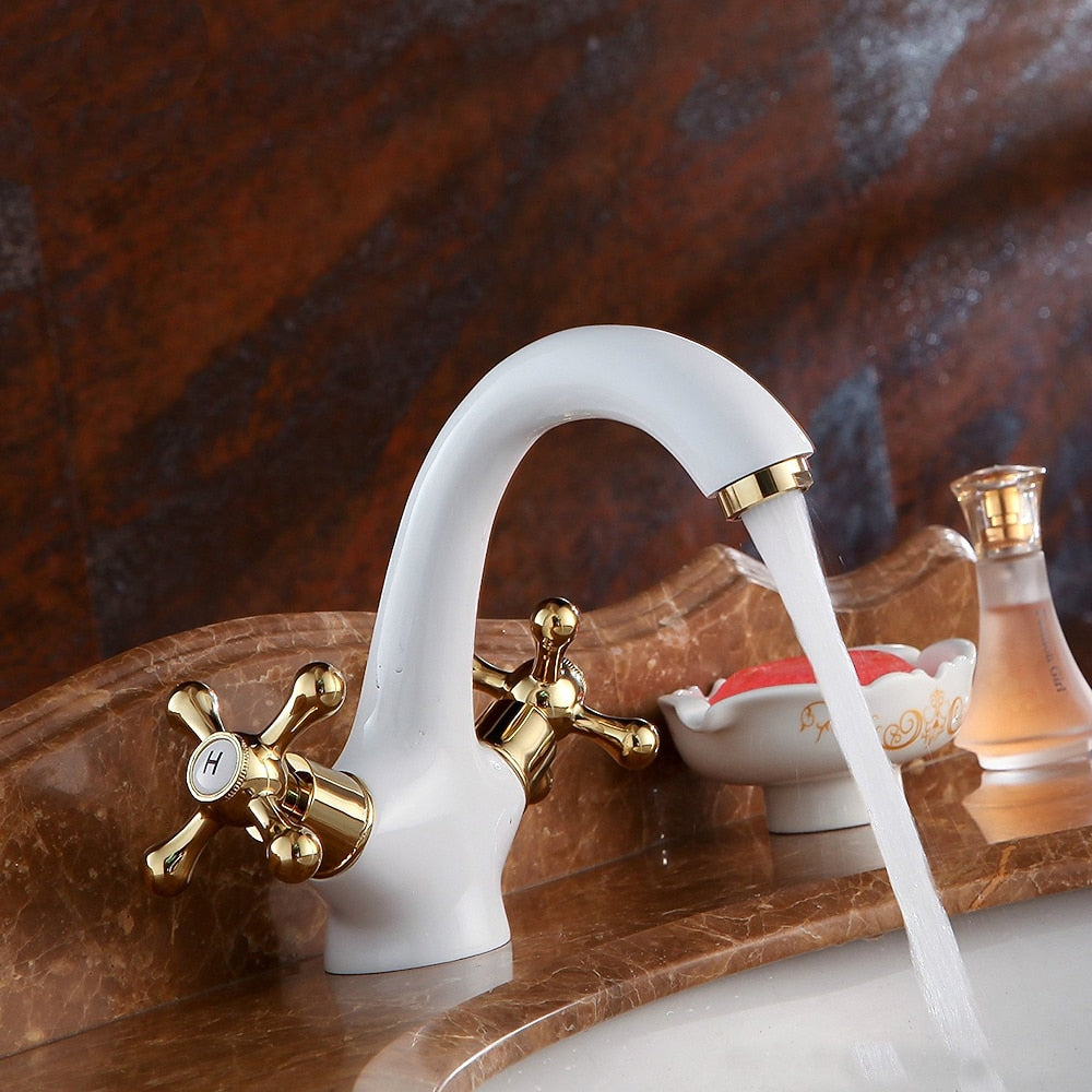Vintage Single-Hole Bathroom Faucet, Dual Cross Handle Brass Faucet