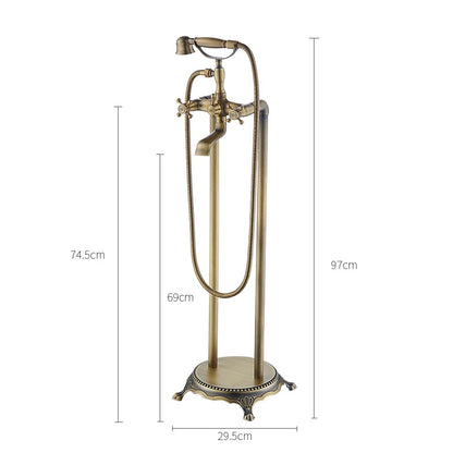 Traditional Floor-Mount Tub Filler Faucet, Double-Handle Brass Bathtub Faucet with Handheld Shower, Antique Brass / Chrome / Matte Black