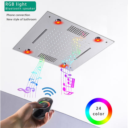 LED Waterfall Bluetooth Speaker Ceiling Shower Head, Rainfall Multi-Mode Showerhead, Matte Black / Chrome