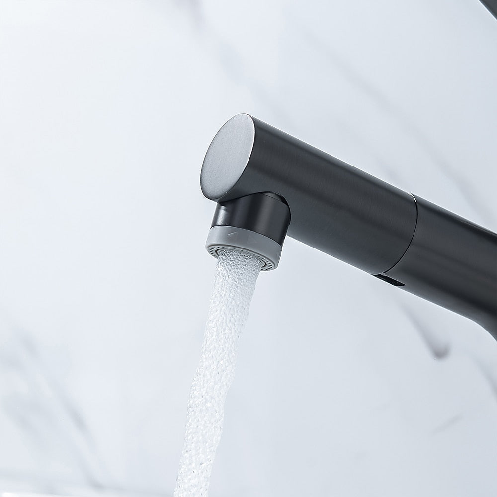 Pull-Out Single-Hole Bathroom Faucet, Modern Single-Handle Basin Faucet with 2-Mode Sprayer, Matte Black / Brushed Gold / Gunmetal