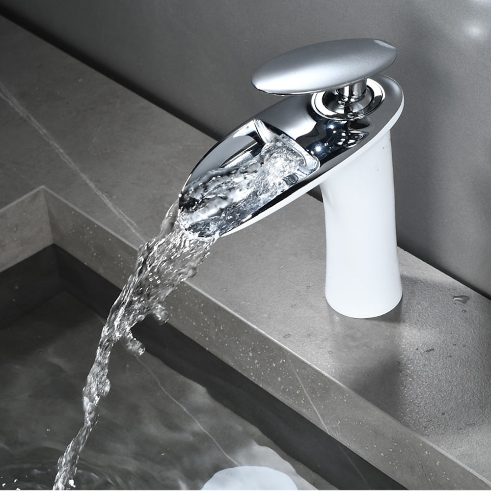 Waterfall Bathroom Faucet, Modern Single-Handle Single-Hole Faucet