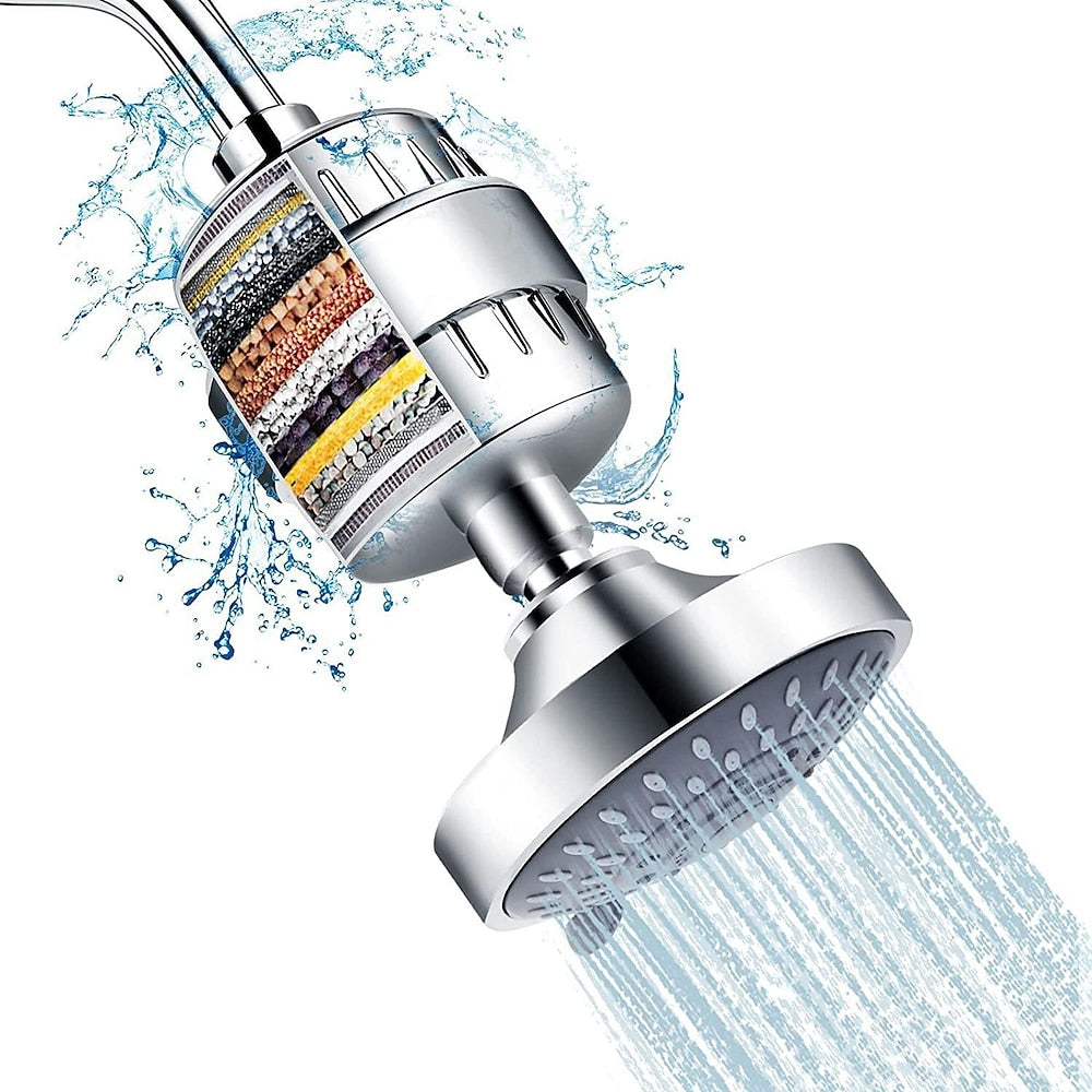 5-Spray Mode Fixed Shower Head, Modern Wall-Mount Round Showerhead, Chrome / Matte Black / Stainless Steel