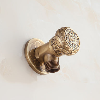 Retro Carved Brass Angle Valve, Wall-Mount Water Shut-Off Valve, Antique Brass / Matte Black / Polished Gold
