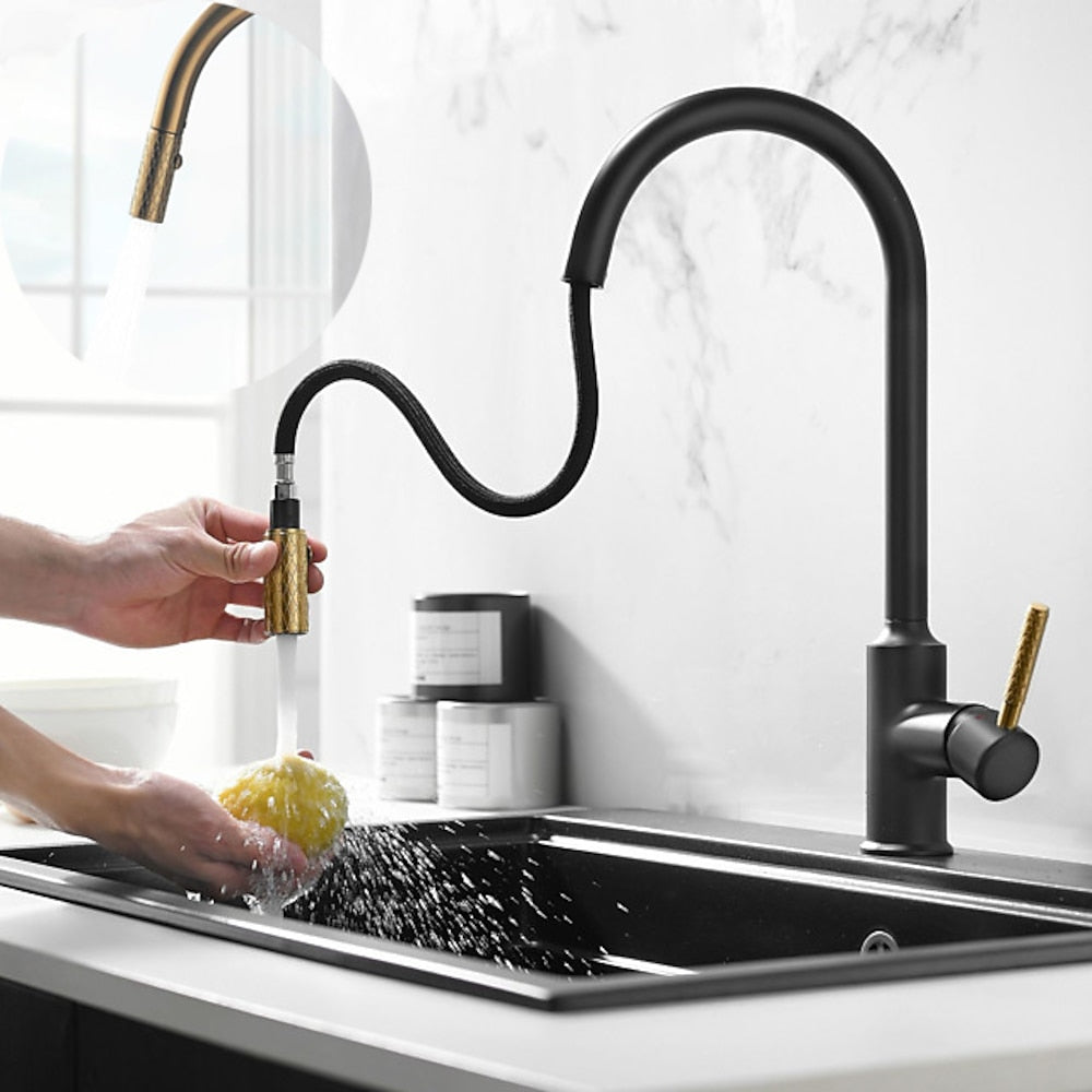 Pull-Down High-Arc Kitchen Faucet, Single-Handle Brass Faucet
