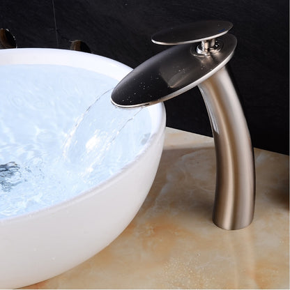 Modern Waterfall Bathroom Faucet, Single-Handle Brass Faucet, Matte Black / Chrome / Brushed Nickel / Brushed Gold / Polished Gold / Rose Gold / Oil-Rubbed Bronze / Venetian Bronze / Gunmetal / Matte White / Copper / Painted / Powder Coated
