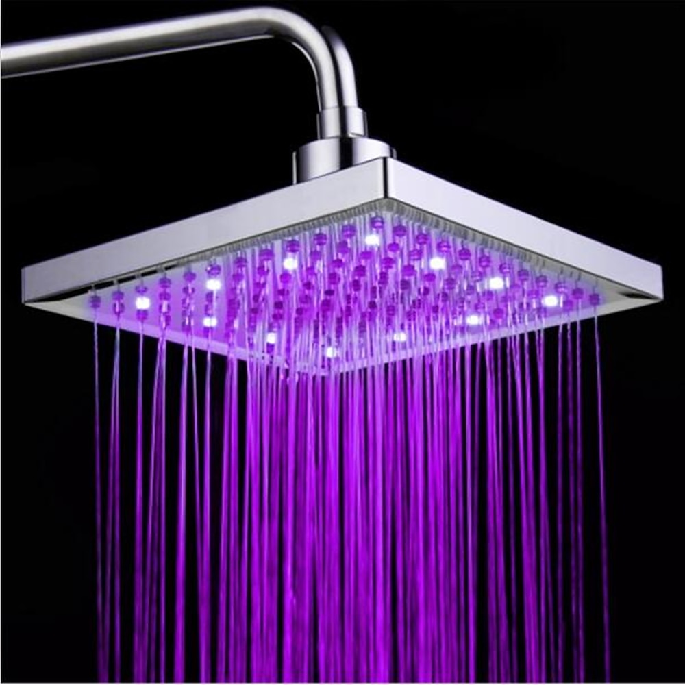 LED Temperature Changing Shower Head, Modern Chrome Plated ABS Square Rain Shower Head