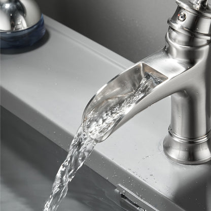 Waterfall Bathroom Faucet, Modern Single-Handle Brass Basin Faucet, Brushed Nickel / Matte Black