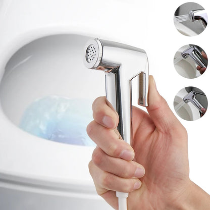 Handheld Toilet Bidet Sprayer, Wall-Mount Shattaf Sprayer Set with Hose, Silver / White