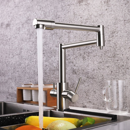 Foldable Dual-Joint Pot Filler Kitchen Faucet, Deck-Mount Single-Hole Two-Handle Faucet, Matte Black / Brushed Nickel