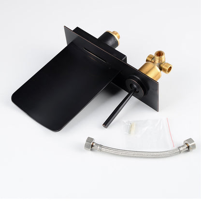 LED Waterfall Bathroom Faucet, Wall-Mount Single-Handle Brass Faucet, Brushed Gold / Matte Black / Oil-Rubbed Bronze