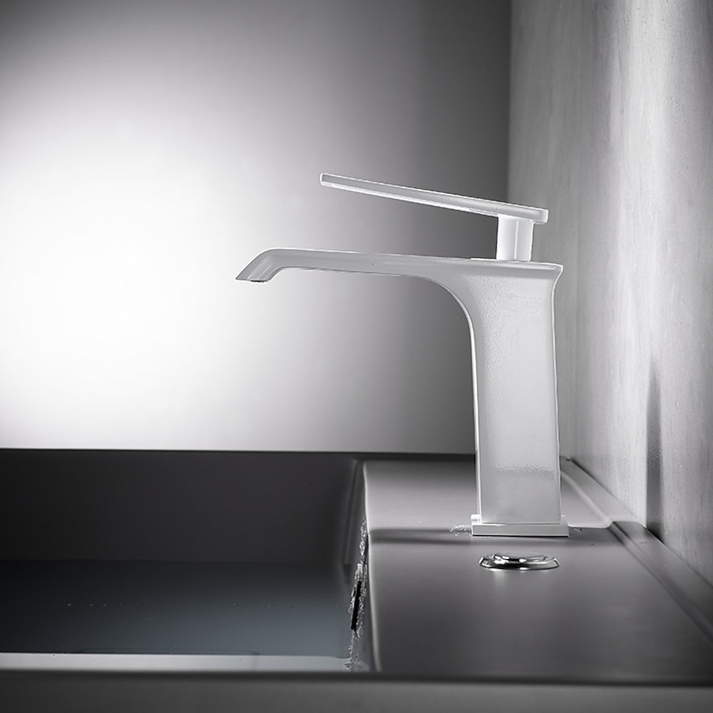 Modern Waterfall Bathroom Faucet, Single-Handle Brass Faucet, Brushed Gold / Chrome / Gunmetal / Matte Black / Matte White