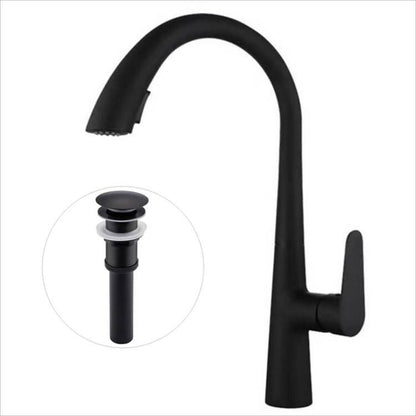 Pull-Down High-Arc Kitchen Faucet with Pop-Up Drain, Single-Handle Modern Faucet, Gunmetal / Matte Black / Chrome