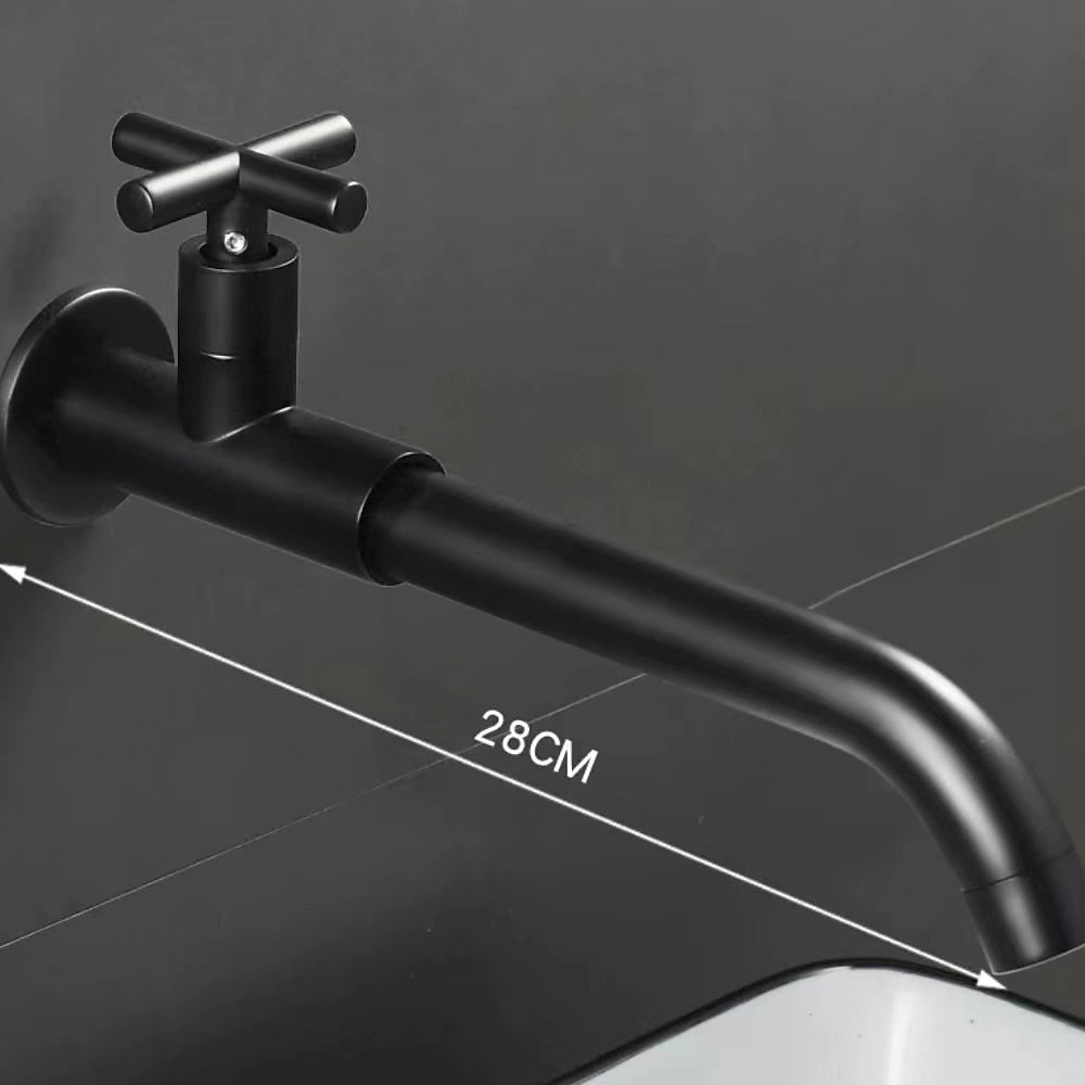 Wall-Mount Single-Hole Bathroom Faucet, Single Cross Handle Cold Water Faucet, Chrome / Matte Black / Polished Gold / Antique Brass / Matte White