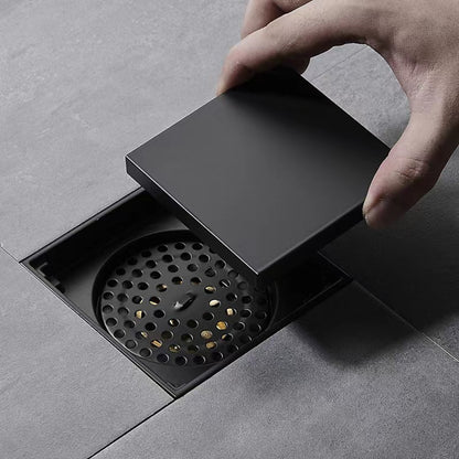 2-in-1 Reversible Square Shower Floor Drain, Solid Brass Floor Drain with Hair Strainer, Matte Black / Chrome / Brushed Gold