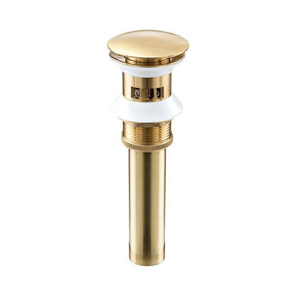 Brushed Gold Modern Brass Pop-Up Bathroom Sink Drain Stopper, Vessel Vanity Basin Drain with Overflow