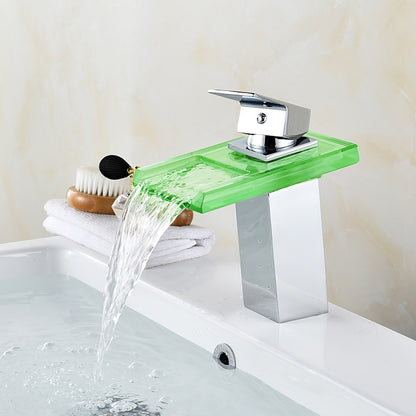 LED Waterfall Single-Hole Bathroom Faucet, Single-Handle Brass Sink Faucet, Brushed Nickel / Oil-Rubbed Bronze / Chrome